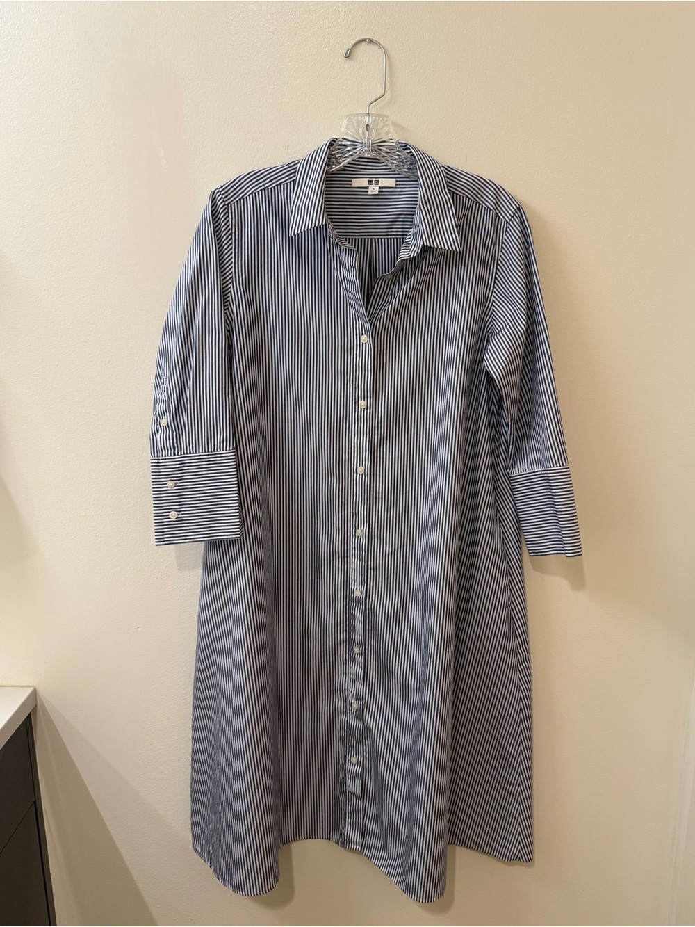 Uniqlo Blue and White Striped Shirt Dress with Pockets.  Size S